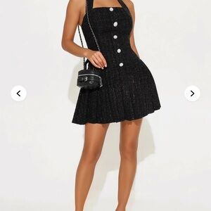 Fashion Nova Black Mini Dress with White Buttons
